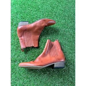 IVYLEE Booties Womens Size 38 8 M Brown Leather Ankle Boots with Elastic Panels